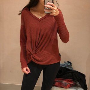 Anthropologie orange/red waffle shirt